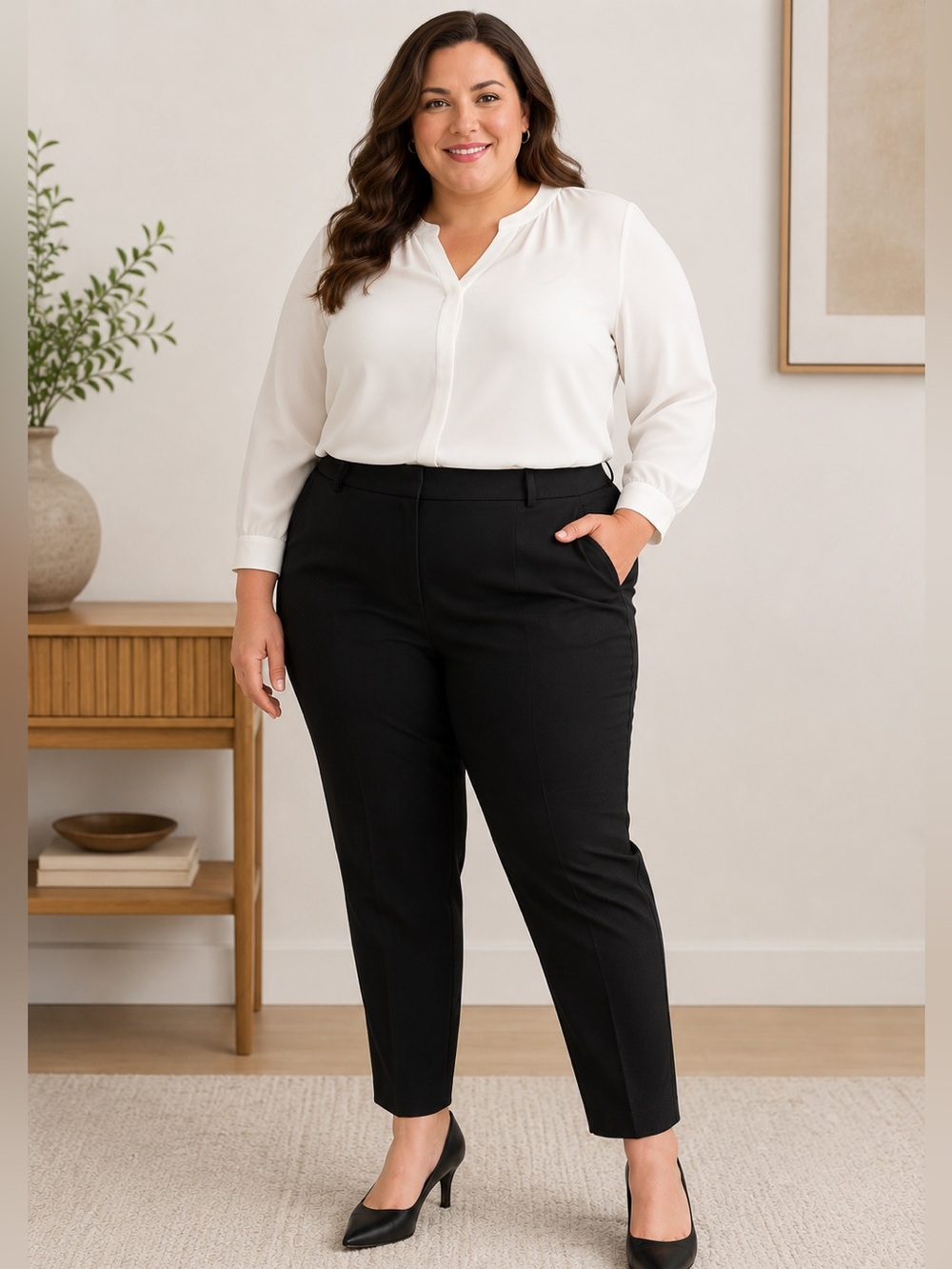 J. Jill Womens Plus Size 24 Black Straight Leg Side Zip Elastic Back Dress Pants